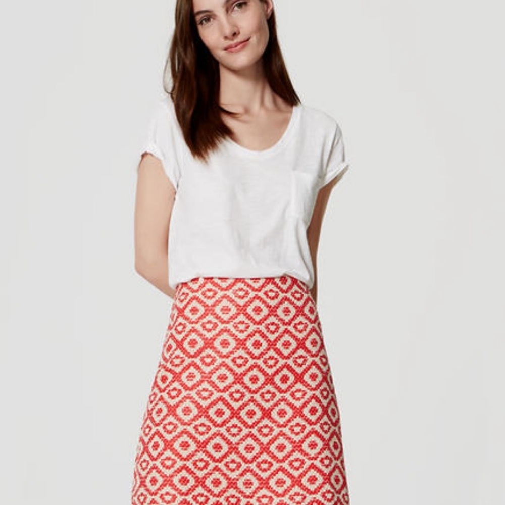 Loft GEO JACQUARD SHIFT SKIRT | Mini Tweed | Red White Gold shimmer size 2